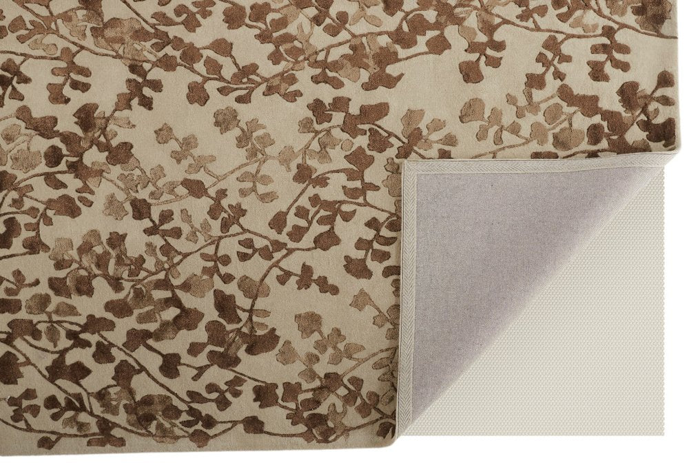 10' X 14' Taupe and Brown Floral Hand Tufted Area Rug