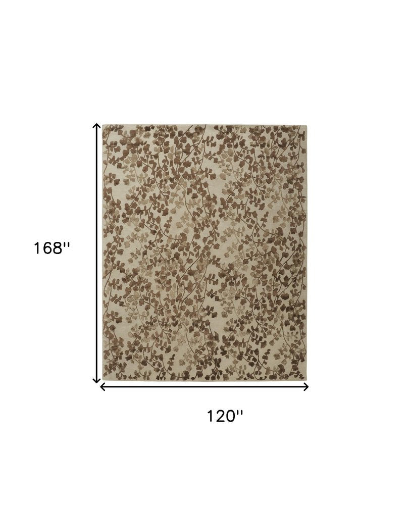 10' X 14' Taupe and Brown Floral Hand Tufted Area Rug