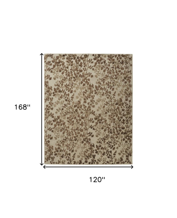 10' X 14' Taupe and Brown Floral Hand Tufted Area Rug