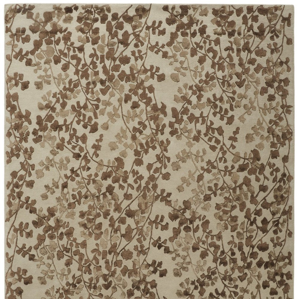 10' X 14' Taupe and Brown Floral Hand Tufted Area Rug