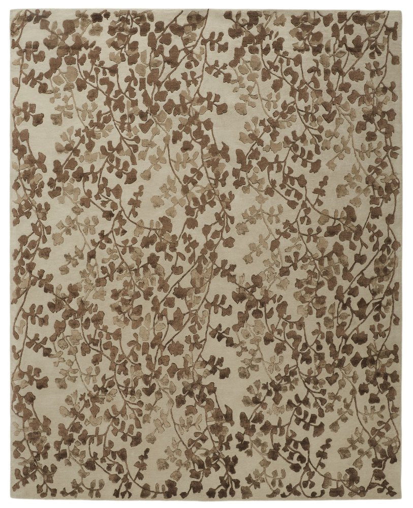 10' X 14' Taupe and Brown Floral Hand Tufted Area Rug