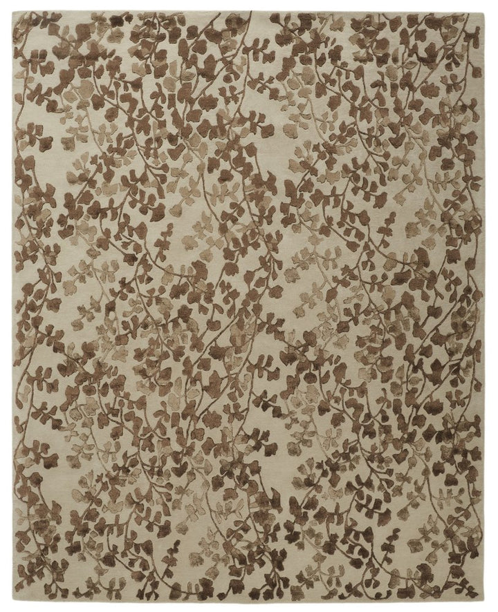 10' X 14' Taupe and Brown Floral Hand Tufted Area Rug
