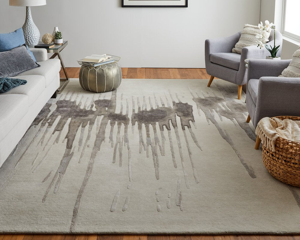 12' X 15' Ivory Taupe and Brown Abstract Hand Tufted Area Rug