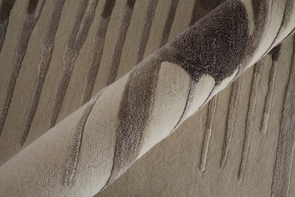 12' X 15' Ivory Taupe and Brown Abstract Hand Tufted Area Rug