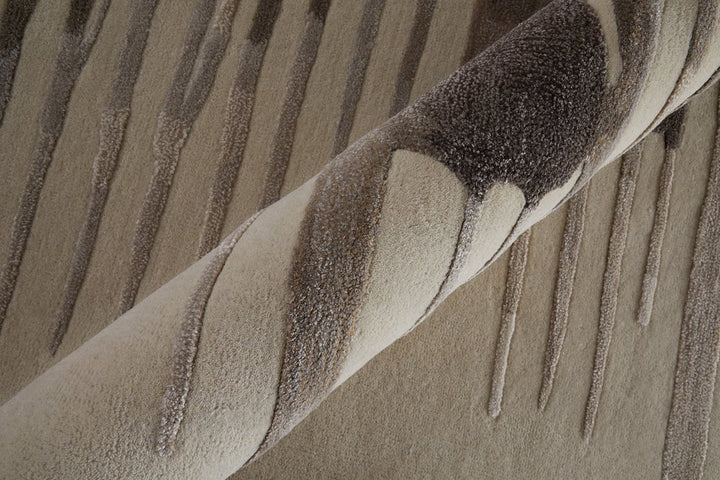 12' X 15' Ivory Taupe and Brown Abstract Hand Tufted Area Rug