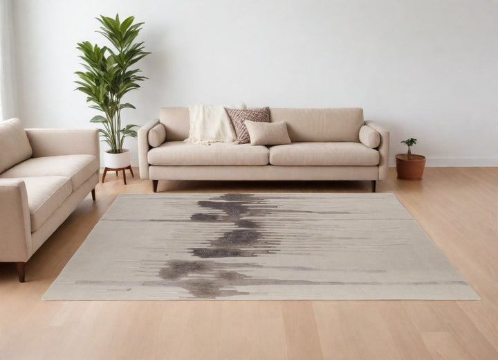 12' X 15' Ivory Taupe and Brown Abstract Hand Tufted Area Rug