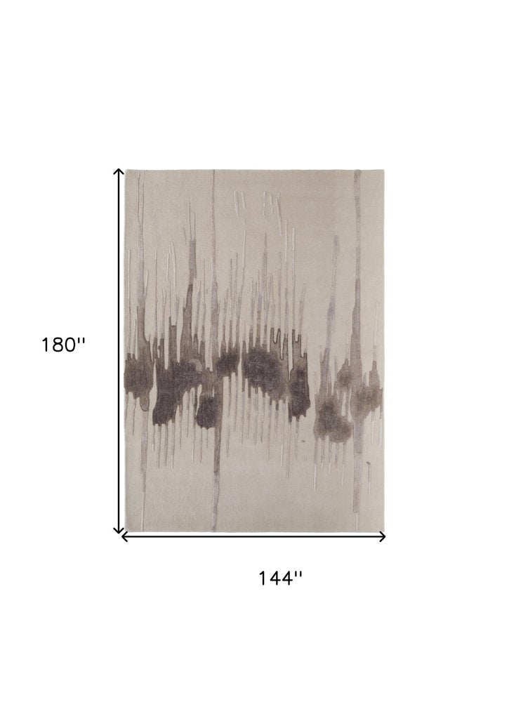 12' X 15' Ivory Taupe and Brown Abstract Hand Tufted Area Rug