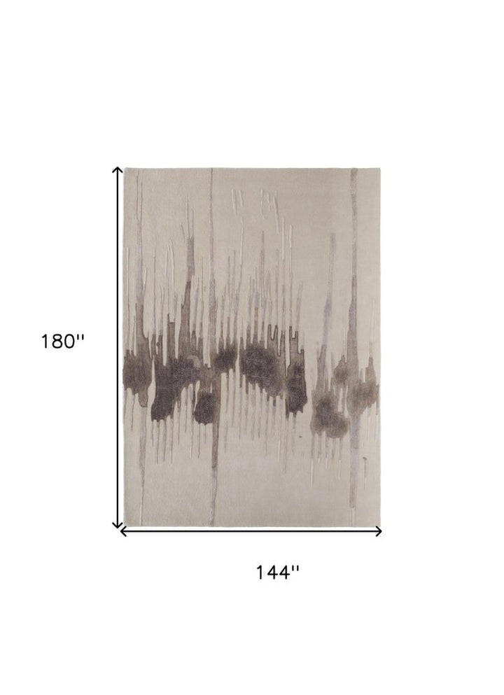 12' X 15' Ivory Taupe and Brown Abstract Hand Tufted Area Rug