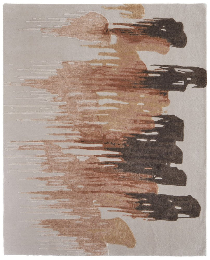 10' X 14' Tan Brown and Orange Abstract Hand Tufted Area Rug