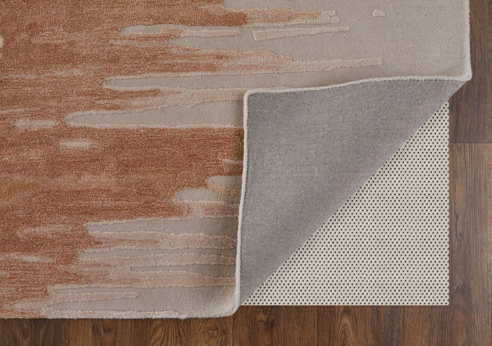 10' X 14' Tan Brown and Orange Abstract Hand Tufted Area Rug
