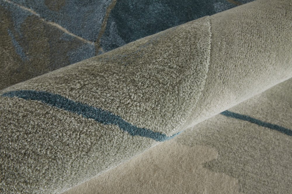 10' X 14' Blue and Gray Abstract Hand Tufted Area Rug