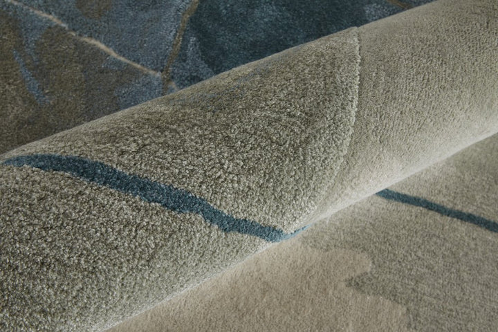 10' X 14' Blue and Gray Abstract Hand Tufted Area Rug