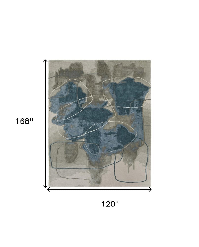 10' X 14' Blue and Gray Abstract Hand Tufted Area Rug