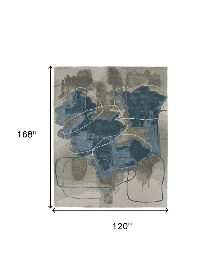 10' X 14' Blue and Gray Abstract Hand Tufted Area Rug