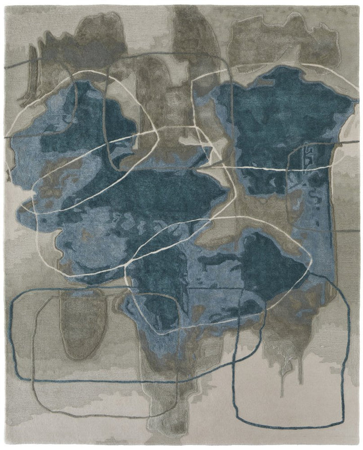 10' X 14' Blue and Gray Abstract Hand Tufted Area Rug