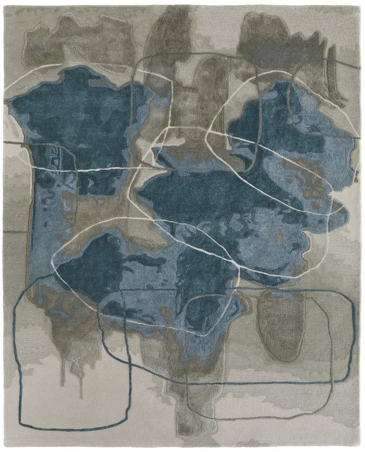 10' X 14' Blue and Gray Abstract Hand Tufted Area Rug