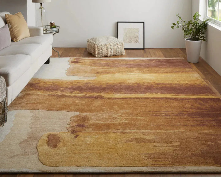 Transitional Abstract Red/Orange/Ivory Area Rug