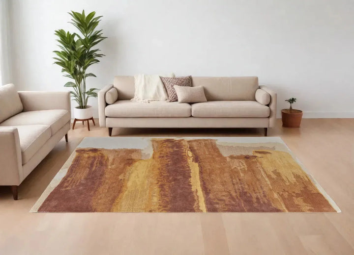 Transitional Abstract Red/Orange/Ivory Area Rug