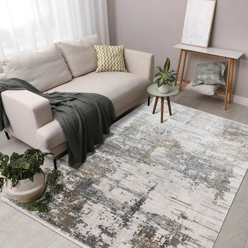 Venice Frasier Ivory/Gold Abstract Area Rug 7'6"x9'6"