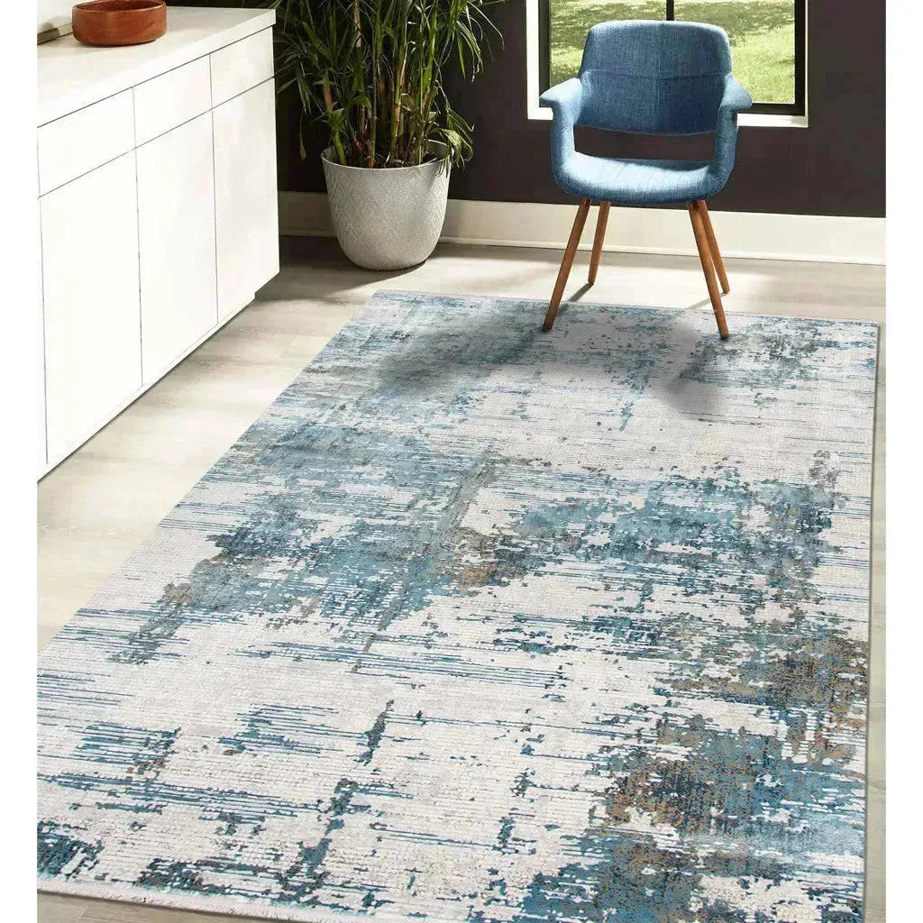 Venice Hayden Ivory/Blue Abstract Area Rug 4'11"x7'6"
