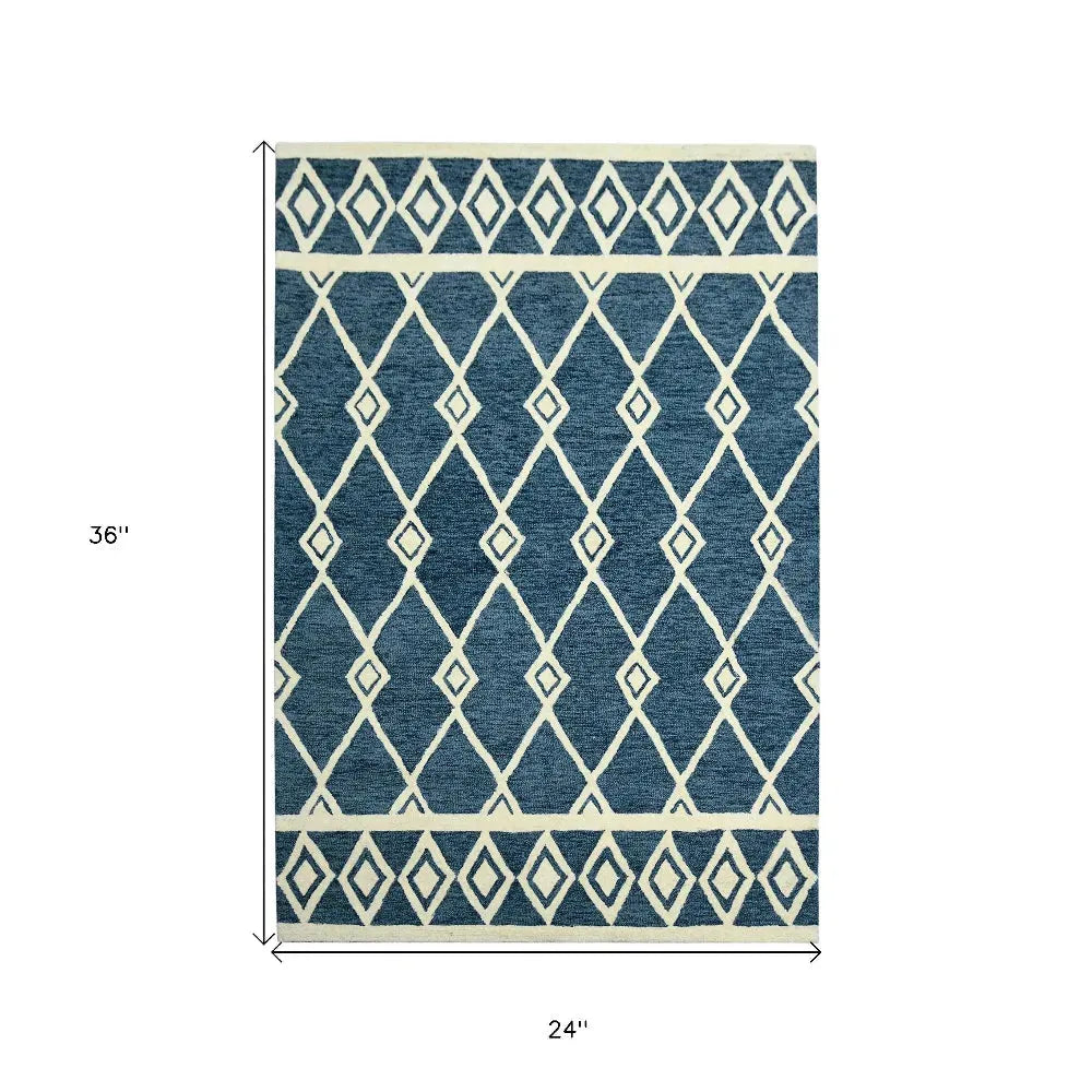 Vista Raton Navy Hand-Hooked Wool Area Rug 2'x3'