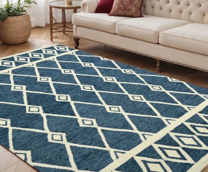Vista Raton Navy Hand-Hooked Wool Area Rug 5'x8'