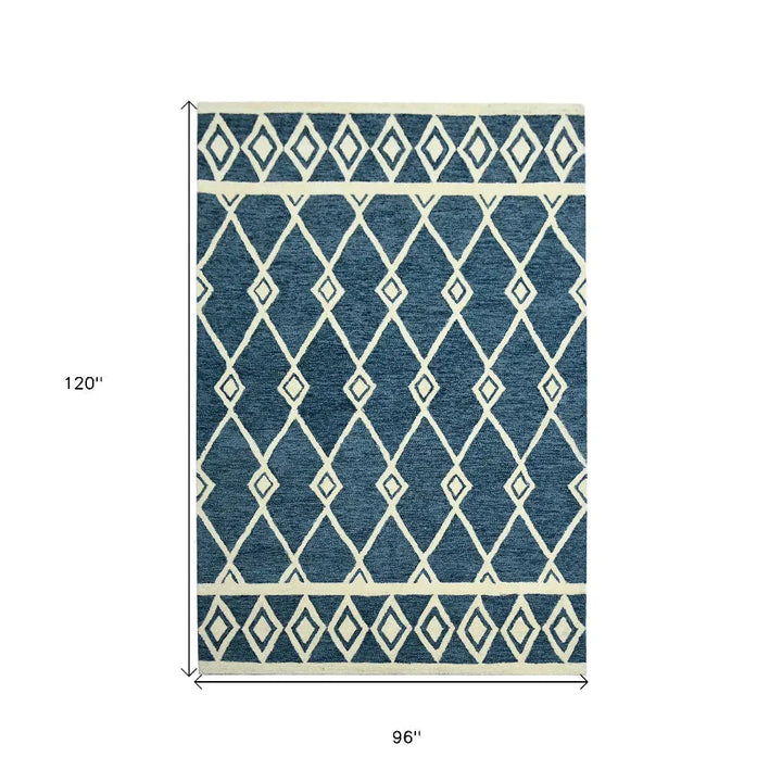 Vista Raton Navy Hand-Hooked Wool Area Rug 8'x10'
