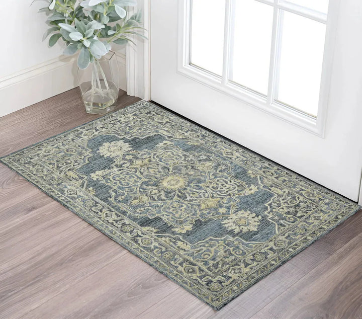 Vestige Nucia Blue/Taupe Hand-Tufted Wool Blend Area Rug 2'x3'
