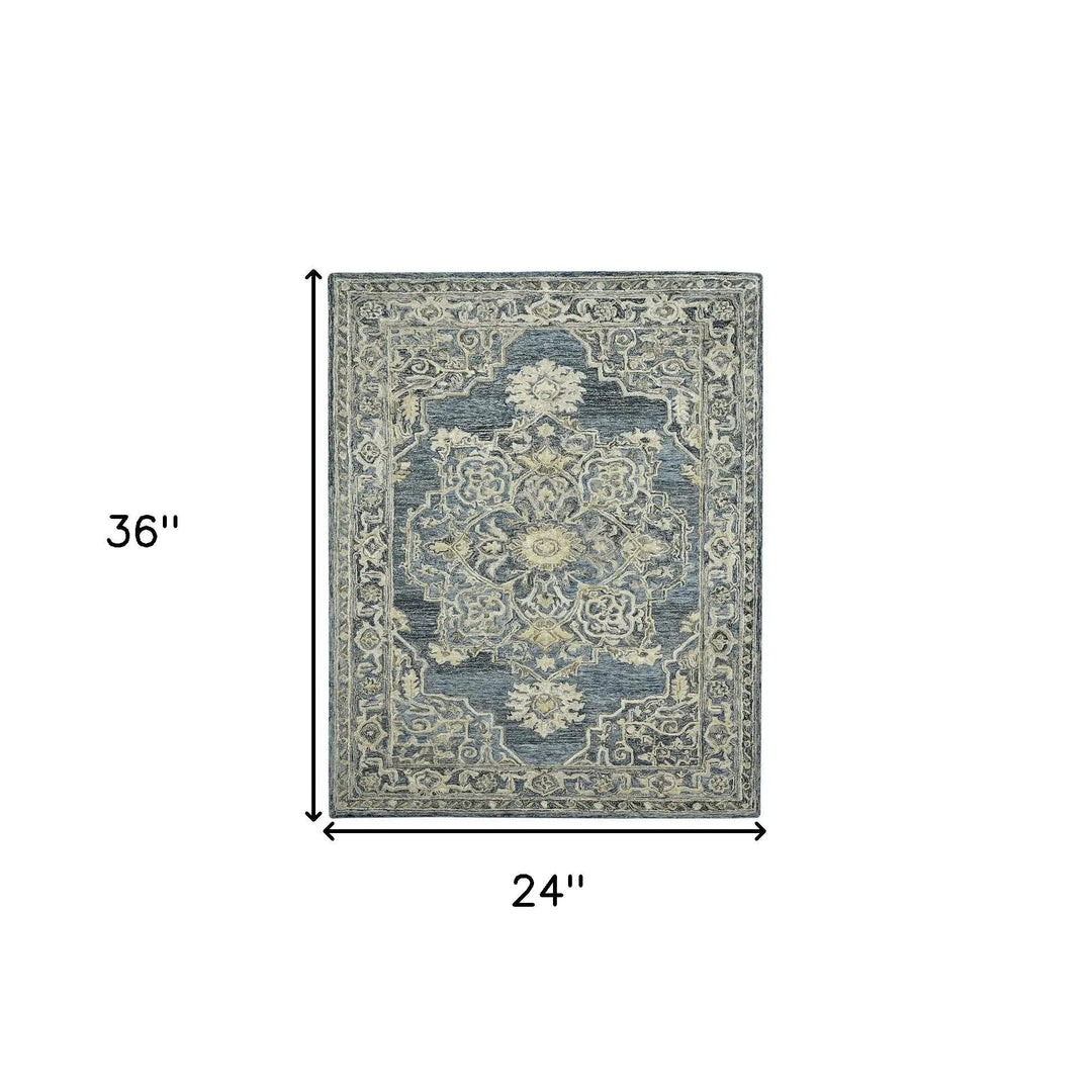 Vestige Nucia Blue/Taupe Hand-Tufted Wool Blend Area Rug 2'x3'