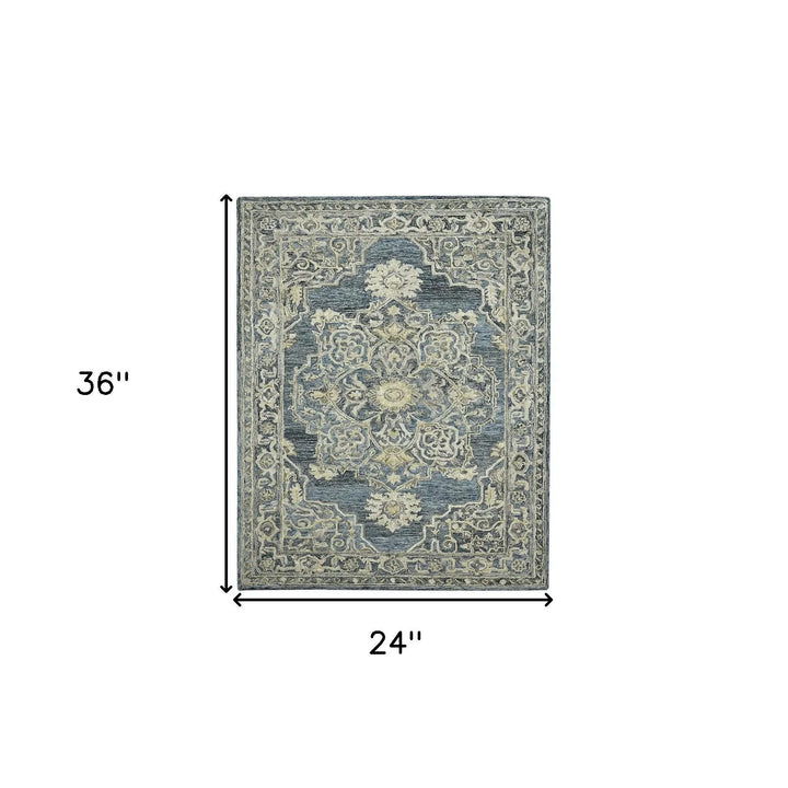Vestige Nucia Blue/Taupe Hand-Tufted Wool Blend Area Rug 2'x3'