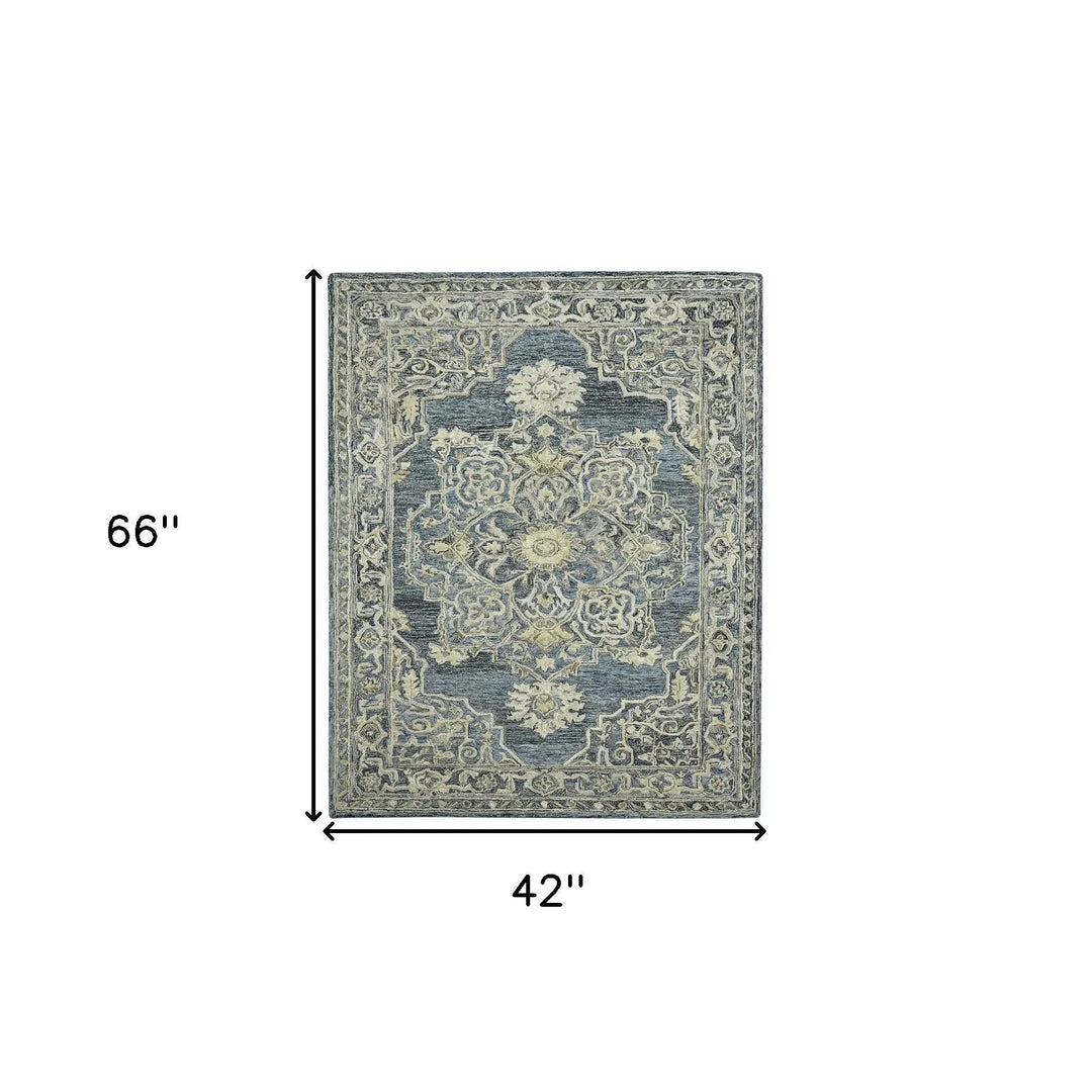 Vestige Nucia Blue/Taupe Hand-Tufted Wool Blend Area Rug 3'6"x5'6"