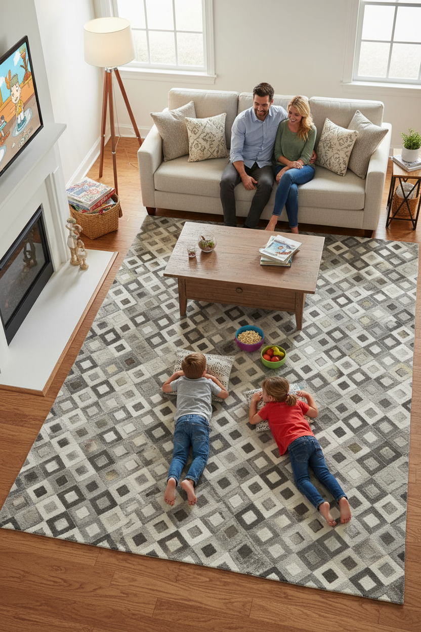 6' X 9' Black Gray And White Faux Cowhide Geometric Area Rug