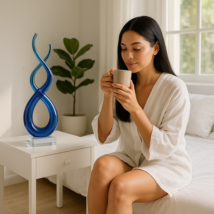 Premium 14" Clear and Blue Murano Glass Modern Abstract Tabletop Sculpture – Artisan-Crafted Decorative Accent