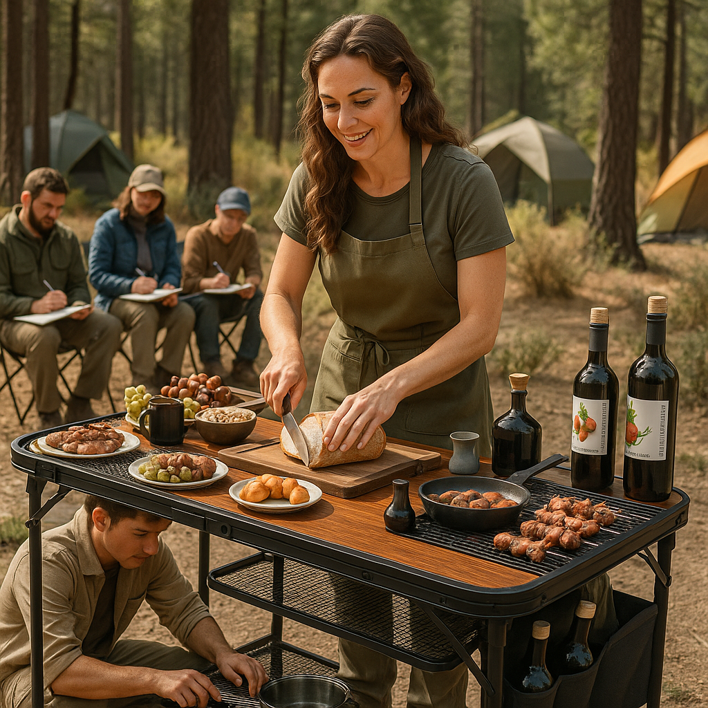 Adjustable Height Outdoor Cooking Table - 66LBS Heavy Duty Foldable Camping Grill Stand with Storage Compartment