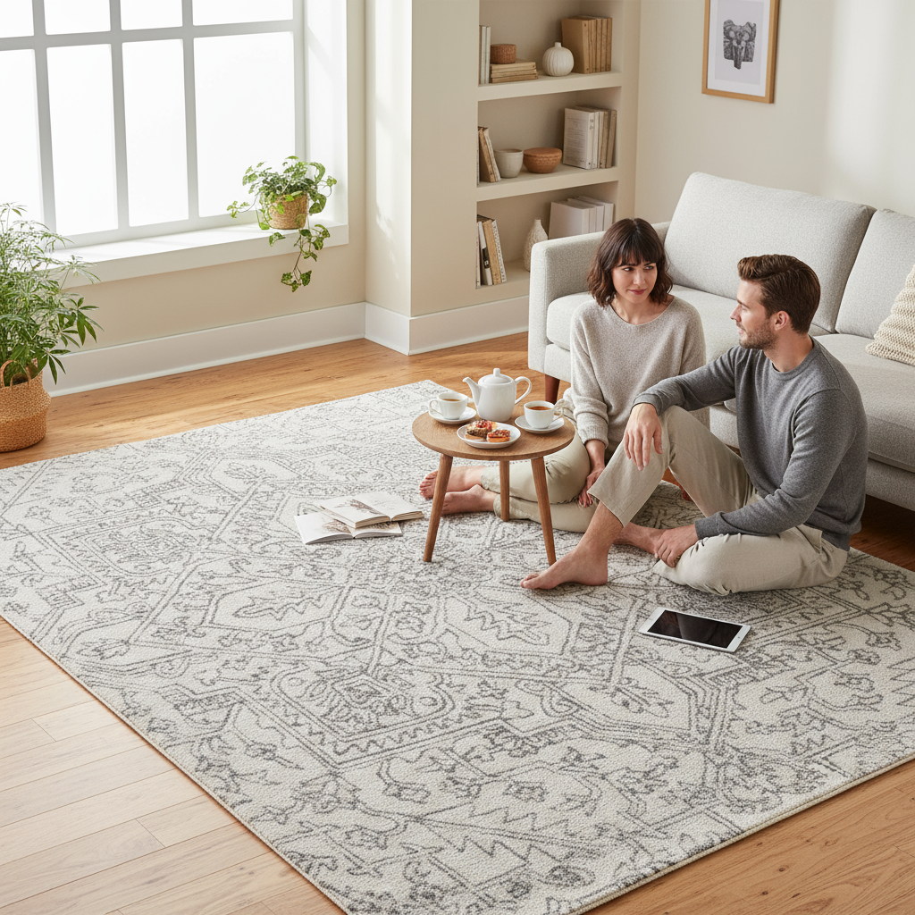 10' X 14' White and Gray Wool Oriental Hand Tufted Area Rug