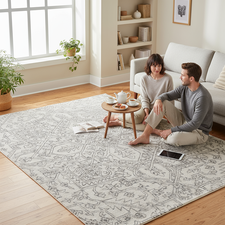 10' X 14' White and Gray Wool Oriental Hand Tufted Area Rug