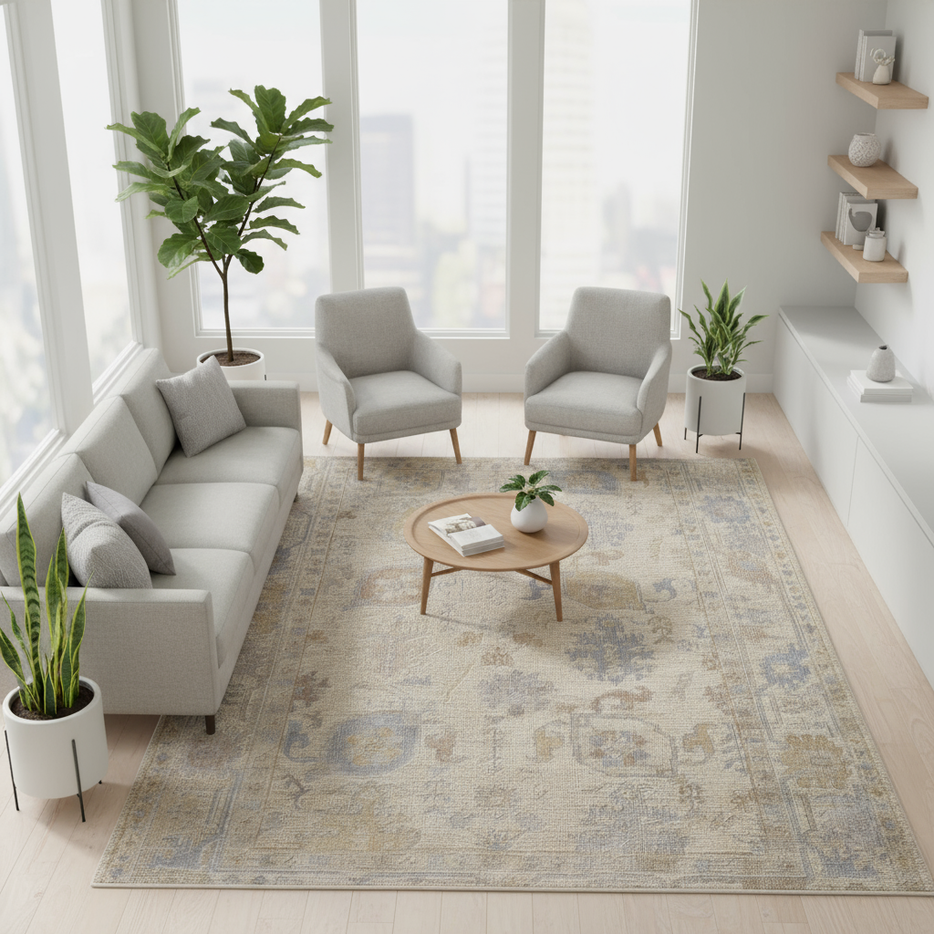 12' X 15' Beige and Blue Medallion Distressed Indoor Outdoor Area Rug