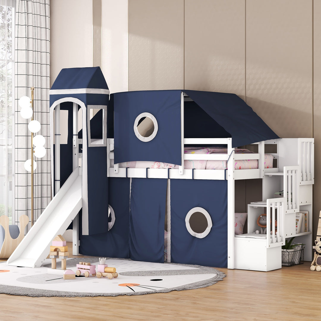 White And Gray Twin Loft Bed And Desk