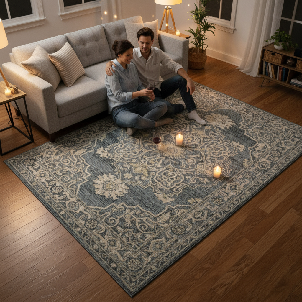 Vestige Nucia Blue/Taupe Hand-Tufted Wool Blend Area Rug 8'x10'