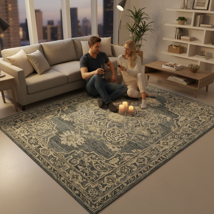 Vestige Nucia Blue/Taupe Hand-Tufted Wool Blend Area Rug 9'x13'