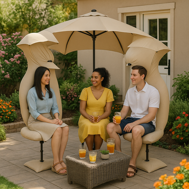 Premium 93" Tan Polyester Octagonal Tilt Market Patio Umbrella with Rib Replacement Technology