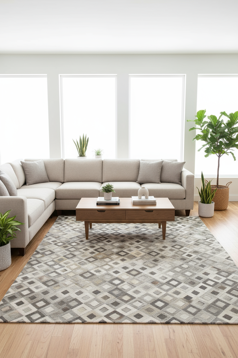 6' X 9' Black Gray And White Faux Cowhide Geometric Area Rug