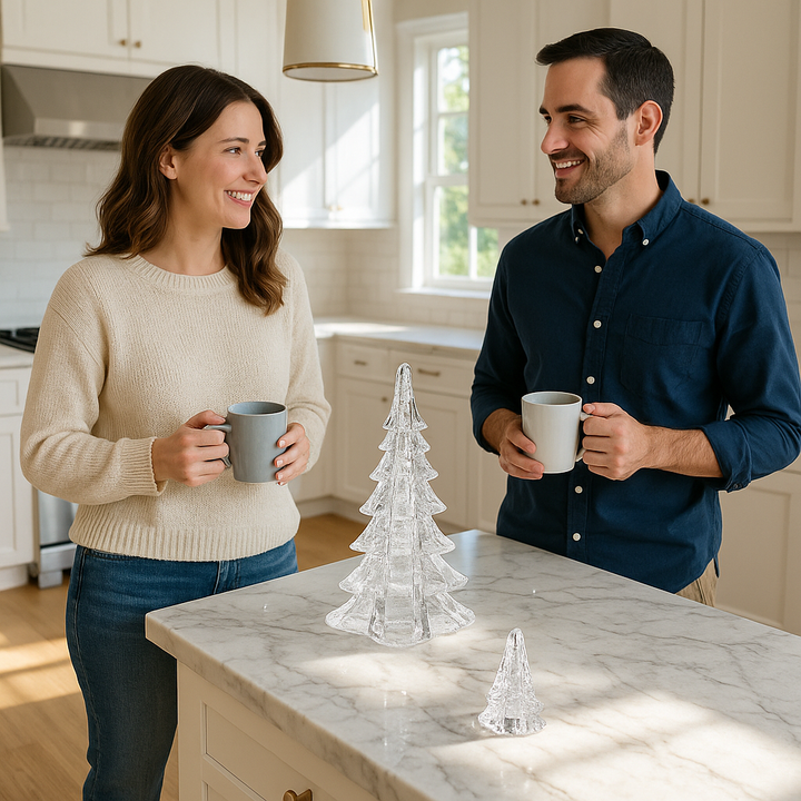 Premium 10" Mouth Blown Clear Glass Christmas Tree Sculpture - Elegant Holiday Tabletop Décor with Murano-Style Craftsmanship