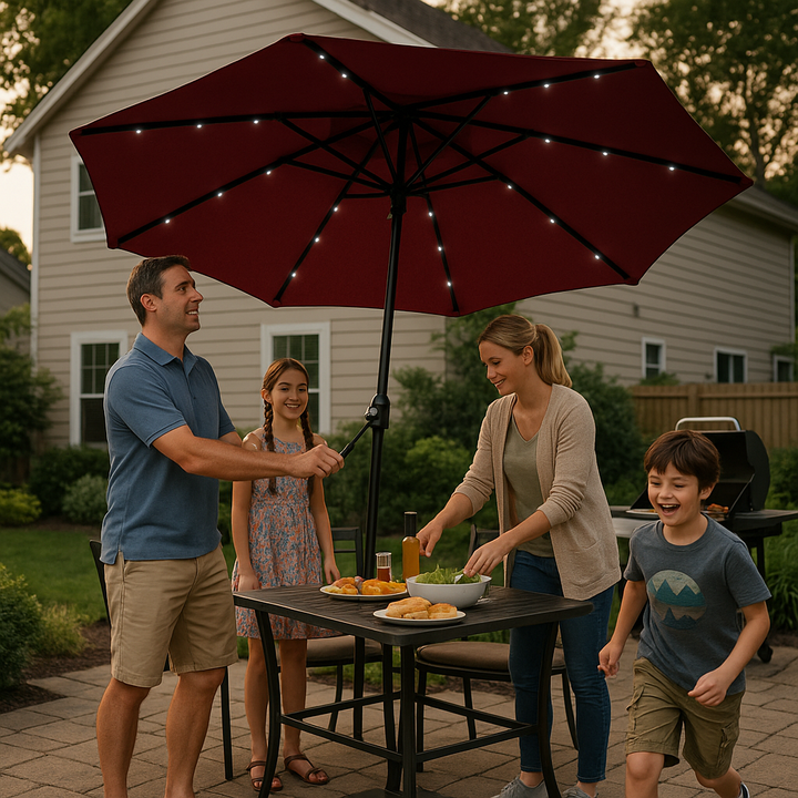AZ Patio Heaters 106" Solar-Powered LED Market Umbrella in Vibrant Red - Ultimate Outdoor Shade Solution