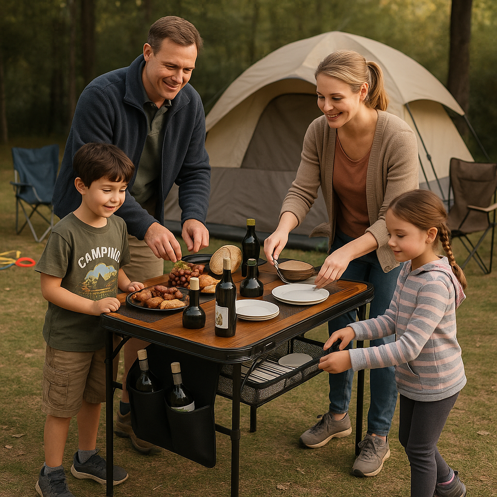 Adjustable Height Outdoor Cooking Table - 66LBS Heavy Duty Foldable Camping Grill Stand with Storage Compartment