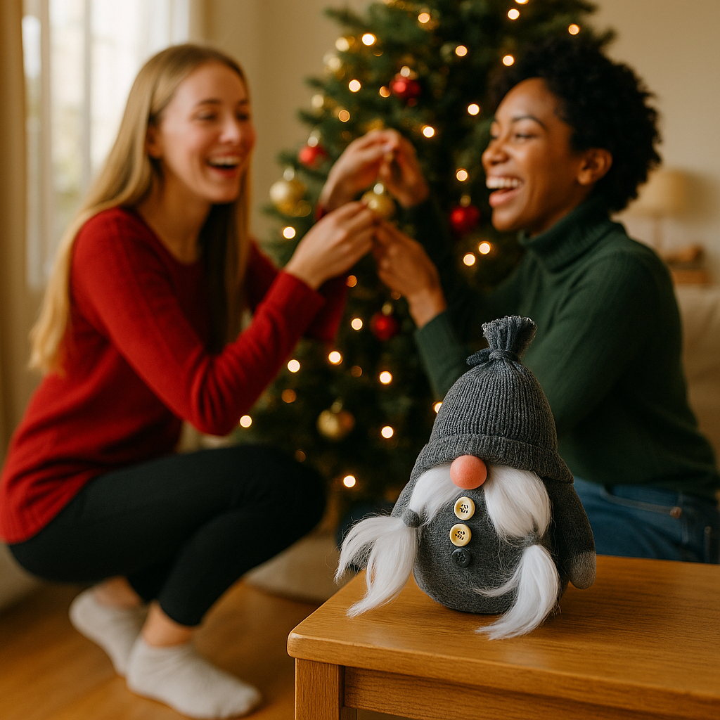 Premium 6" Black and Gray Fabric Christmas Standing Gnome Tabletop Sculpture - Contemporary Whimsical Holiday Décor
