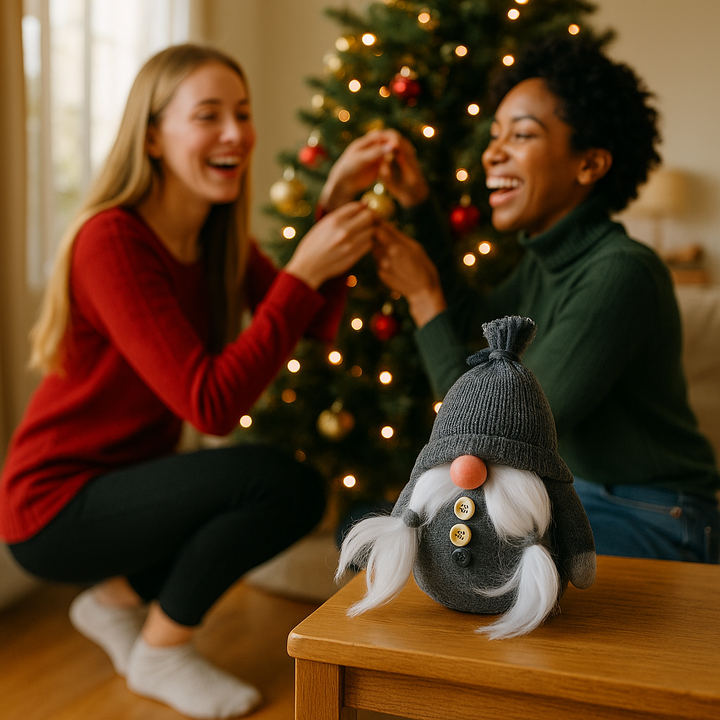 Premium 6" Black and Gray Fabric Christmas Standing Gnome Tabletop Sculpture - Contemporary Whimsical Holiday Décor