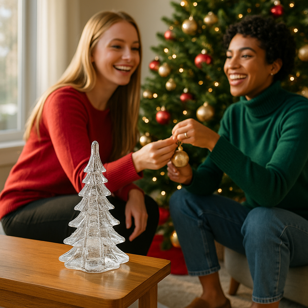 Premium 10" Mouth Blown Clear Glass Christmas Tree Sculpture - Elegant Holiday Tabletop Décor with Murano-Style Craftsmanship