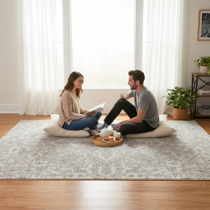 10' X 14' White and Gray Wool Oriental Hand Tufted Area Rug
