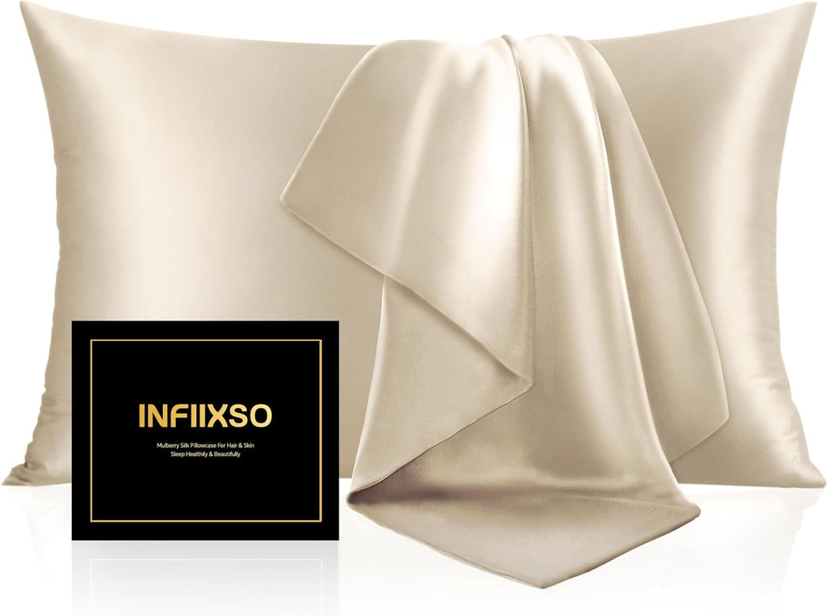 Satin & Silk Pillowcases, Set of 2 – Standard, Queen & King - Standard (20" x 26") / Silk - Beige